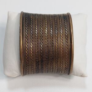 Vintage Wide Patterned Pure Brass Cuff Bracelet